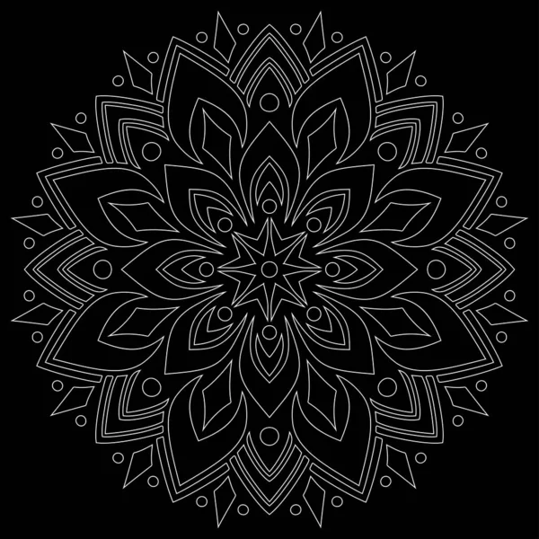 Blanco Contorno Mandala Negro Garabatos Bosquejo Buen Humor — Vector de stock