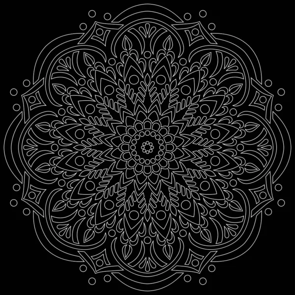 Blanco Contorno Mandala Negro Garabatos Bosquejo Buen Humor — Archivo Imágenes Vectoriales