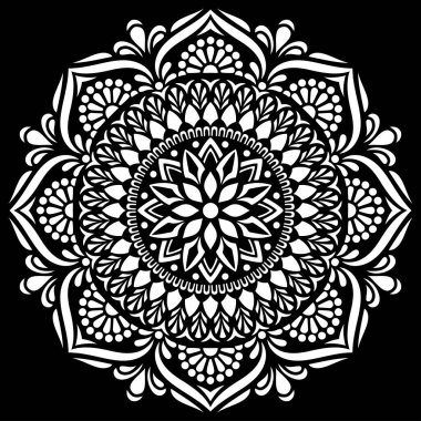 Siyah desenli beyaz mandala Şablon Karalamaları İyi ruh hali