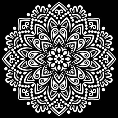 Siyah desenli beyaz mandala Şablon Karalamaları İyi ruh hali