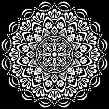 Siyah desenli beyaz mandala Şablon Karalamaları İyi ruh hali