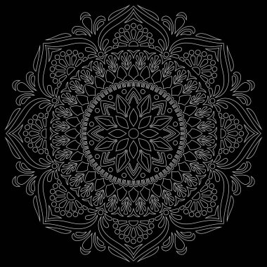 Siyah karalamalı beyaz çizgili mandala iyi bir ruh hali çizer.