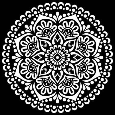 Siyah Desenli Şablon Çizimleri Üzerine Beyaz Mandala