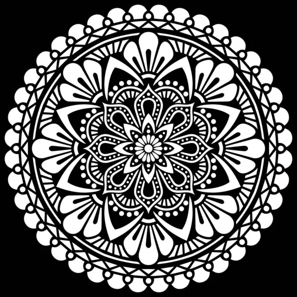 Siyah Desenli Şablon Çizimleri Üzerine Beyaz Mandala