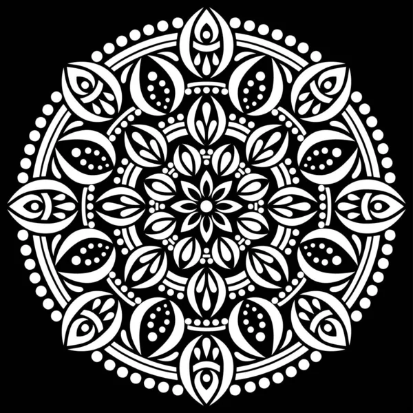 Mandala branca em preto Padrão Estêncil Doodles Sketch — Vetor de Stock