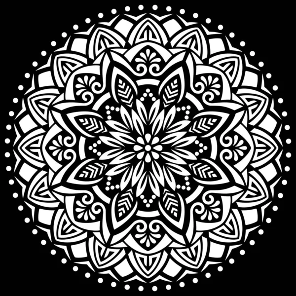 Siyah Desenli Şablon Çizimleri Üzerine Beyaz Mandala