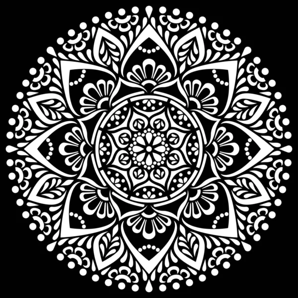 Siyah Desenli Şablon Çizimleri Üzerine Beyaz Mandala
