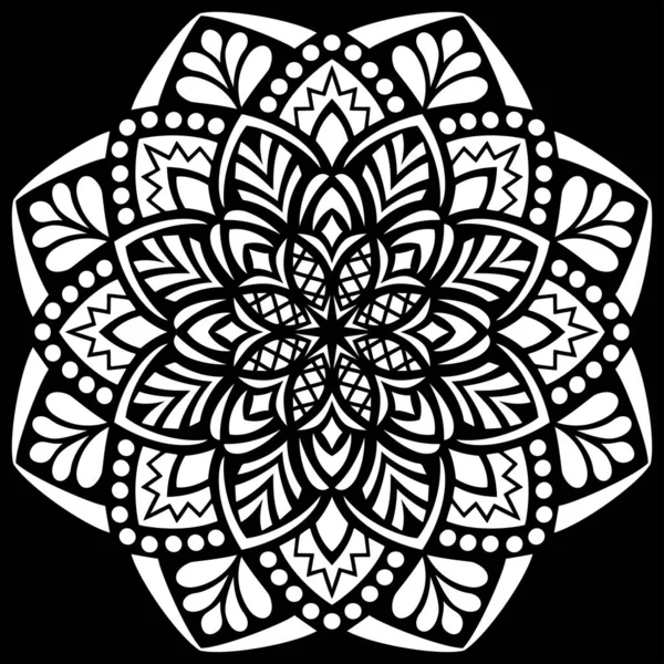 Siyah Desenli Şablon Çizimleri Üzerine Beyaz Mandala