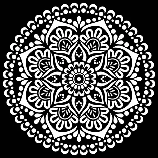 Siyah Desenli Şablon Çizimleri Üzerine Beyaz Mandala