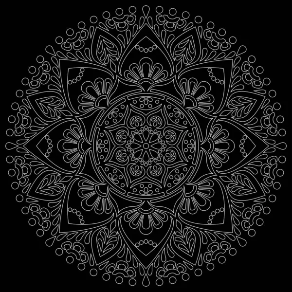 Mandala Contour Blanc Sur Croquis Griffes Noires Bonne Humeur — Image vectorielle