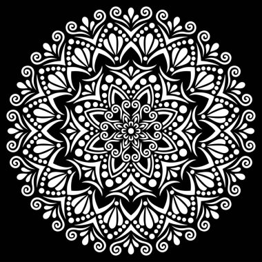 Siyah desenli beyaz mandala Şablon Karalamaları İyi ruh hali