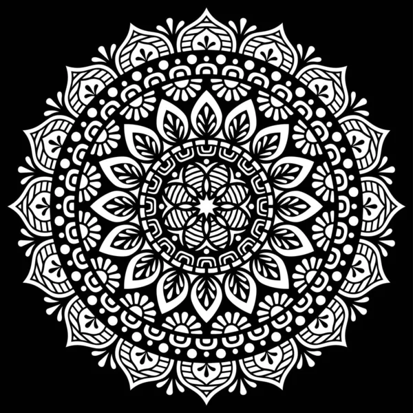 Siyah Desenli Beyaz Mandala Şablon Karalamaları Ruh Hali — Stok Vektör