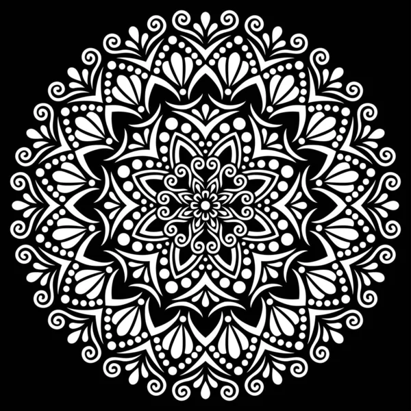 White Mandala Black Pattern Stencil Doodles Sketch Good Mood — Stock Vector