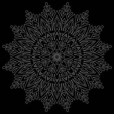 Siyah karalamalı beyaz çizgili mandala iyi bir ruh hali çizer.