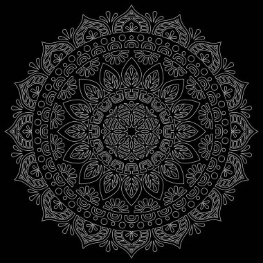 Siyah karalamalı beyaz çizgili mandala iyi bir ruh hali çizer.
