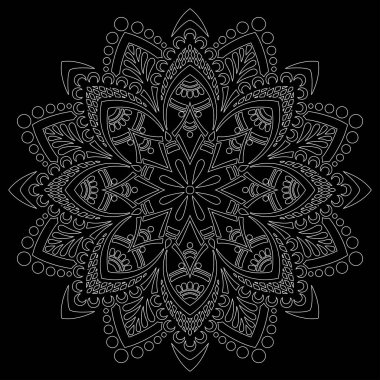 Siyah karalamalı beyaz çizgili mandala iyi bir ruh hali çizer.