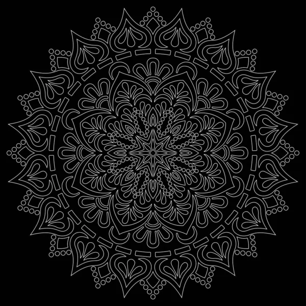 Blanco Contorno Mandala Negro Garabatos Bosquejo Buen Humor — Archivo Imágenes Vectoriales