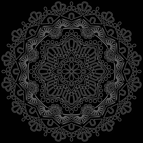 Λευκό Περίγραμμα Mandala Ένα Μαύρο Doodles Σκίτσο Καλή Διάθεση — Διανυσματικό Αρχείο