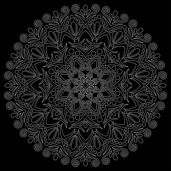 White Outline Mandala Black Doodles Sketch Good Mood — Stock Vector