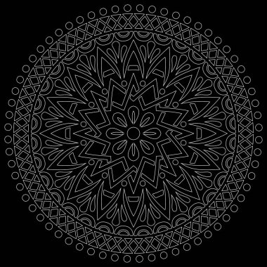 Siyah karalamalı beyaz çizgili mandala iyi bir ruh hali çizer.