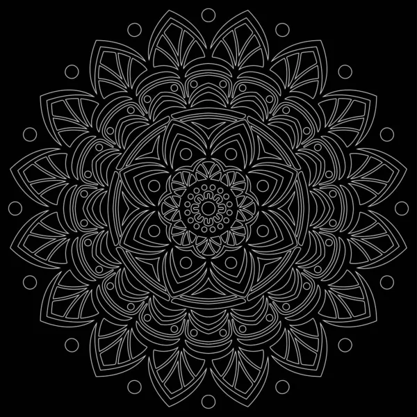 Λευκό Περίγραμμα Mandala Ένα Μαύρο Doodles Σκίτσο Καλή Διάθεση — Διανυσματικό Αρχείο