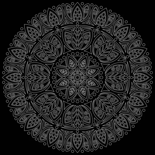 Blanco Contorno Mandala Negro Garabatos Bosquejo Buen Humor — Vector de stock