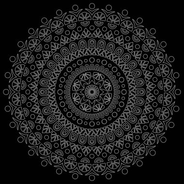 Siyah karalamalı beyaz çizgili mandala iyi bir ruh hali çizer.