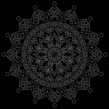 Siyah karalamalı beyaz çizgili mandala iyi bir ruh hali çizer.