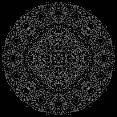 Siyah karalamalı beyaz çizgili mandala iyi bir ruh hali çizer.