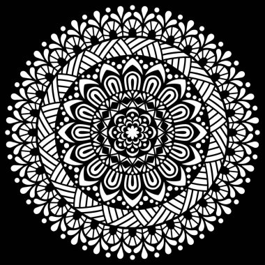 Siyah desenli beyaz mandala Şablon Karalamaları İyi ruh hali