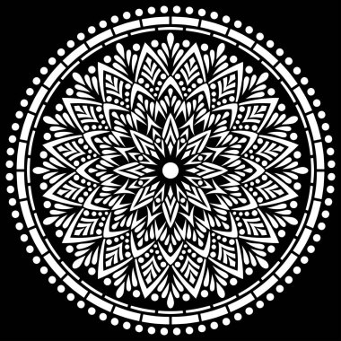 Siyah desenli beyaz mandala Şablon Karalamaları İyi ruh hali