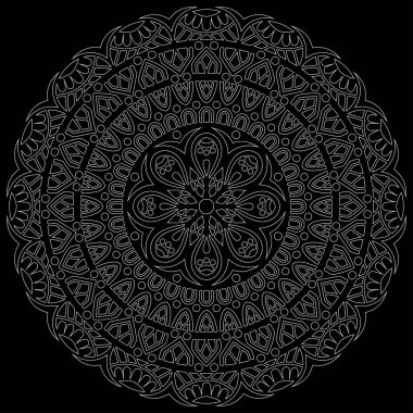 Siyah karalamalı beyaz çizgili mandala iyi bir ruh hali çizer.