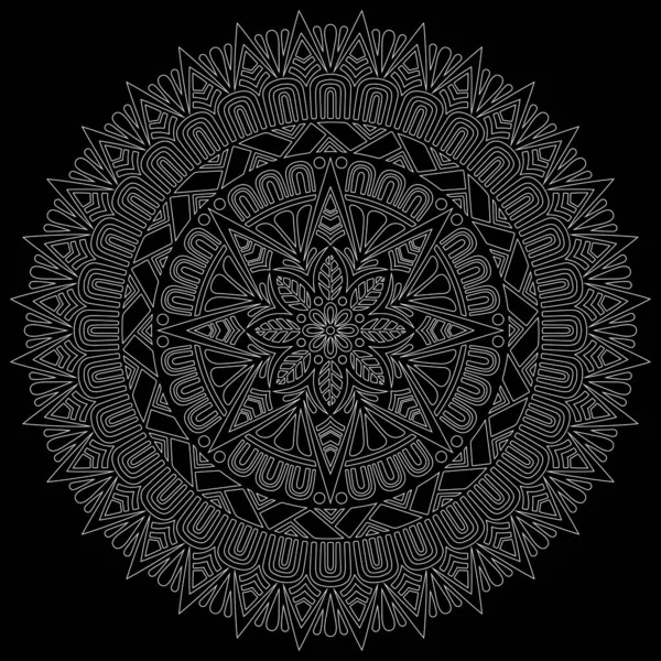 Λευκό Περίγραμμα Mandala Ένα Μαύρο Doodles Σκίτσο Καλή Διάθεση — Διανυσματικό Αρχείο