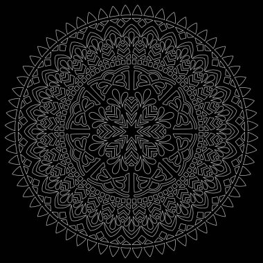 Siyah karalamalı beyaz çizgili mandala iyi bir ruh hali çizer.