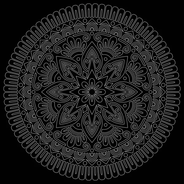 Blanco Contorno Mandala Negro Garabatos Bosquejo Buen Humor — Archivo Imágenes Vectoriales