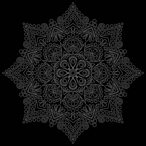 Witte Omtrek Mandala Een Zwarte Doodles Schets Goed Humeur — Stockvector
