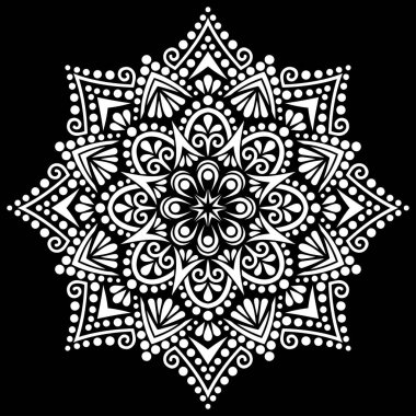 Siyah desenli beyaz mandala Şablon Karalamaları İyi ruh hali