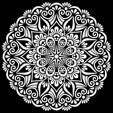 Siyah desenli beyaz mandala Şablon Karalamaları İyi ruh hali
