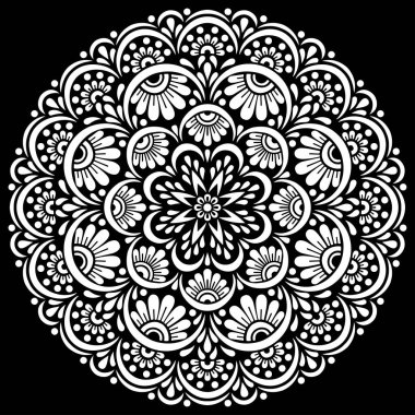 Siyah desenli beyaz mandala Şablon Karalamaları İyi ruh hali