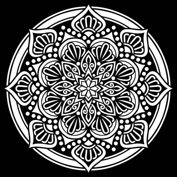 Fehér Mandala Fekete Mintás Stencil Firka Vázlat Hangulat — Stock Vector