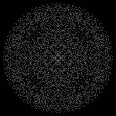 Siyah karalamalı beyaz çizgili mandala iyi bir ruh hali çizer.