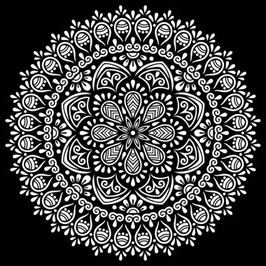 Siyah desenli beyaz mandala Şablon Karalamaları İyi ruh hali