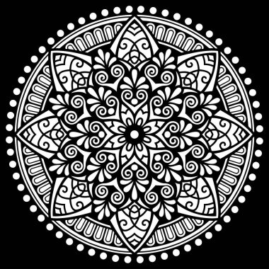 Siyah desenli beyaz mandala Şablon Karalamaları İyi ruh hali