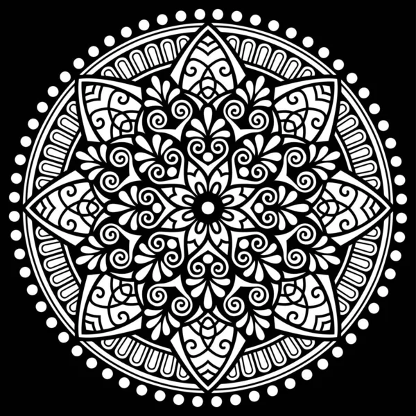 Biała Mandala Czarny Wzór Szkic Stencil Doodles Dobry Nastrój — Wektor stockowy