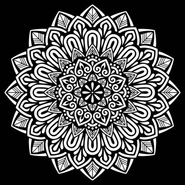 Siyah desenli beyaz mandala Şablon Karalamaları İyi ruh hali