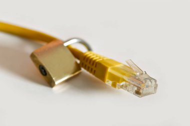 Beyaz arka plan ağ konektörüne. Lan Internet veya veritabanı (veri güvenliği için güvenli bağlantı deconstructs).