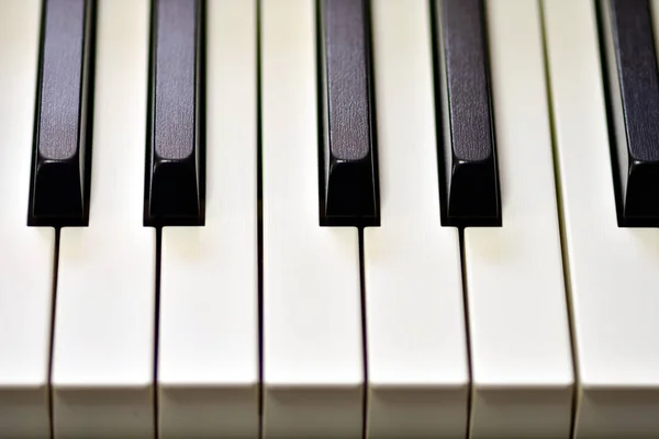 Keys of a digital piano, soft focusing, creative mood of a person improvisation and creativity. Midi piano keyboard for playing digital music and making remixes.