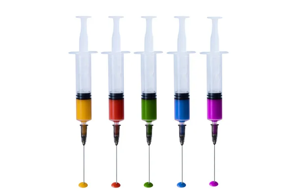 Concept Colorful Syringes Watercolor Yellow Red Green Blue Purple Paint — Stock Photo, Image