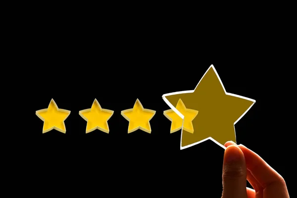 Woman Gives Fifth Star Rating Concept Positive Rating Reviews Feedback — Stock Photo, Image
