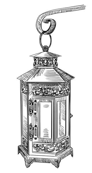 Lâmpada Rua Velha Desenho Mão Ilustração Monocromática Vetorial Cor Preta — Vetor de Stock